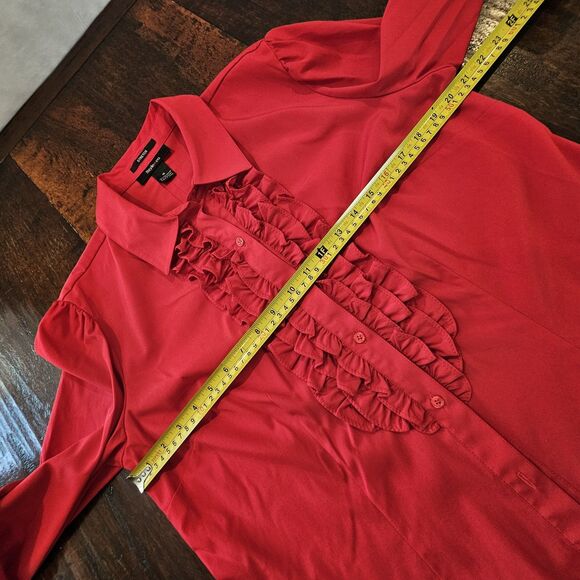 STYLE & CO red ruffle blouse 16 holiday top long sleeve collared workwear office - Picture 4 of 9
